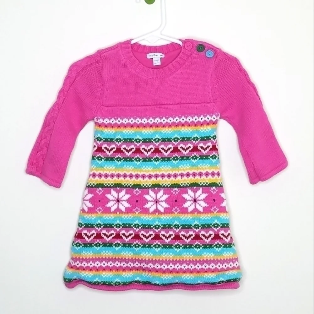 Gap Lined Fair Isle Knit Heart Dress 6-12m